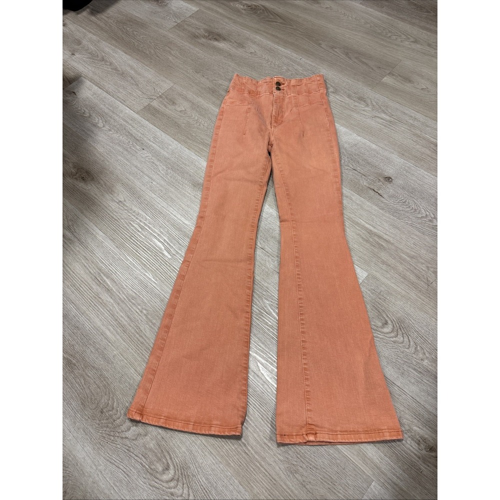 We The Free Penny Pull On Flare Jeans 26 Clay Roses High Rise Bell Bottom Boho